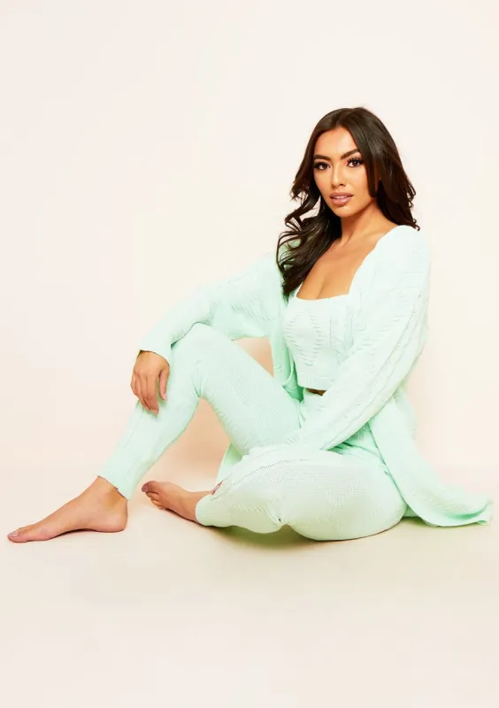 Rocha Mint Cable Knitted Long Oversized Cardigan sold by Missy Empire