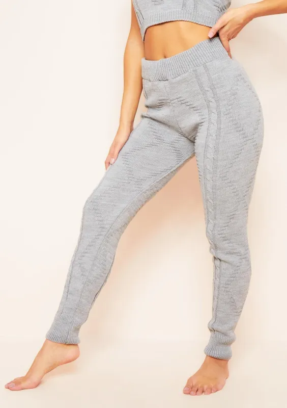 Flynn Light Grey Cable Knitted Ribbed Joggers sold by Missy Empire