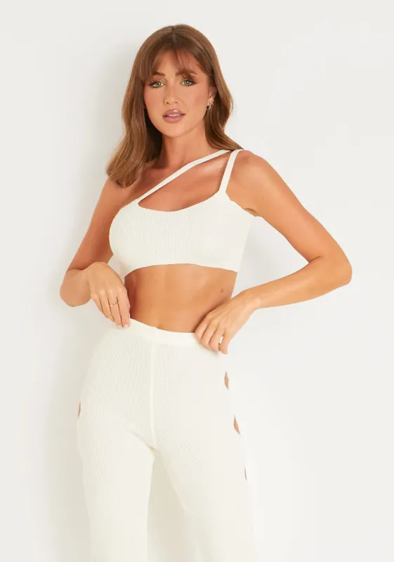 Jordynn Cream Knitted One Shoulder Crop Top sold by Missy Empire