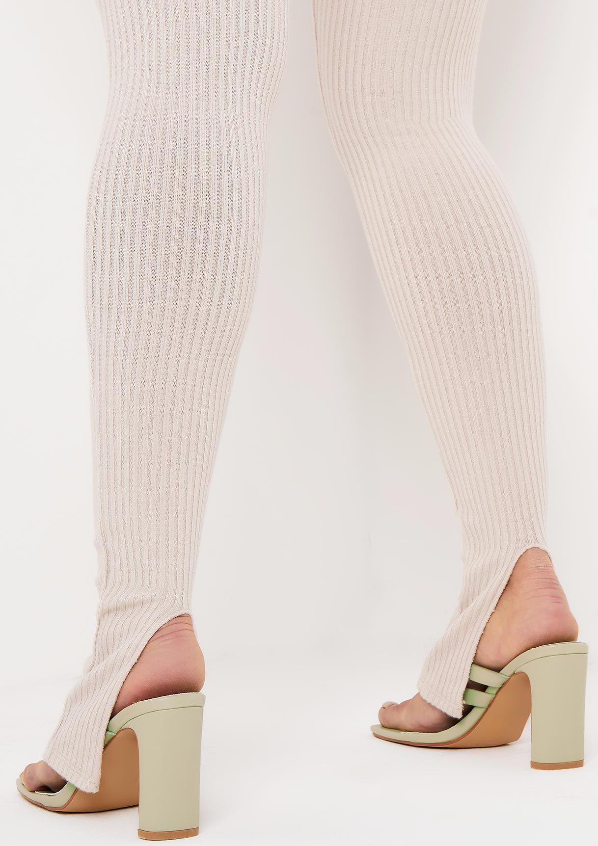 Lucy Beige Rib Split Hem Legging sold by Missy Empire product image thumbnail 2