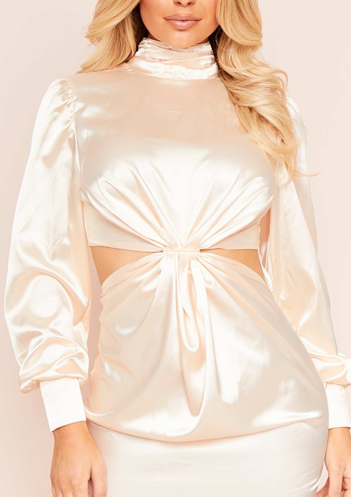 Ariella Champagne Satin Cut Out Mini Dress sold by Missy Empire product image thumbnail 3