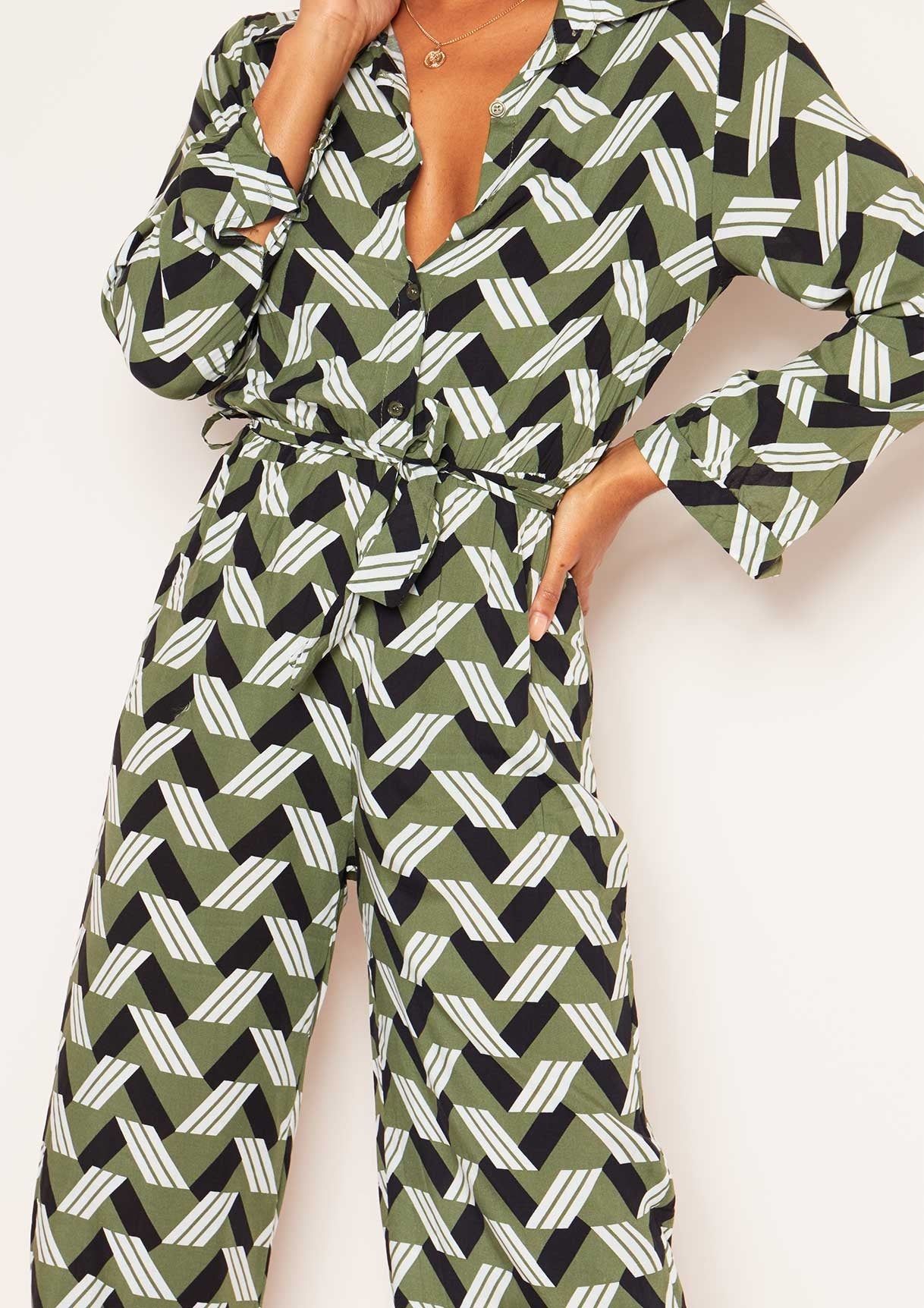 Antonia Khaki Geometric Print Jumpsuit sold by Missy Empire product image thumbnail 3