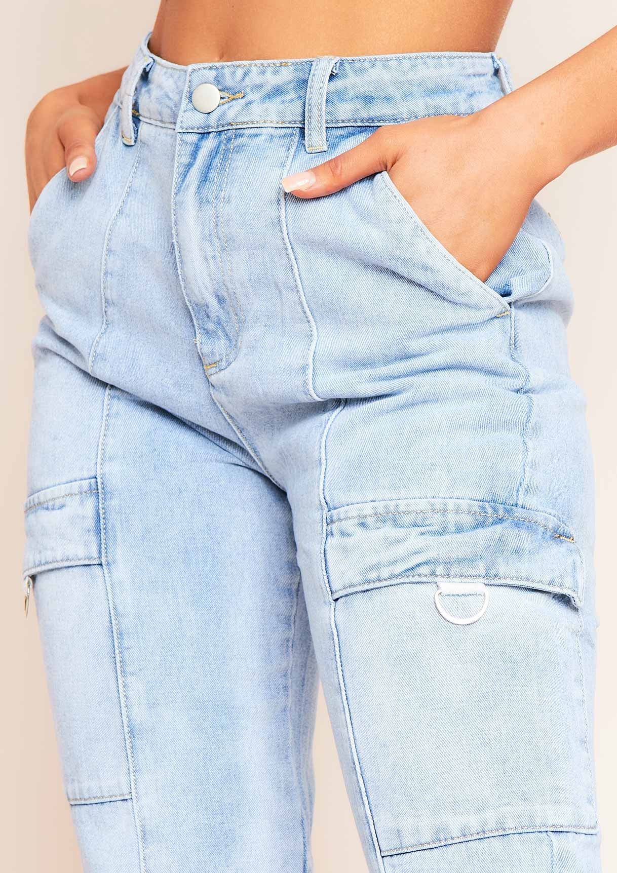 Sandra Blue Denim Pocket Detail Cargo Jeans sold by Missy Empire product image thumbnail 3
