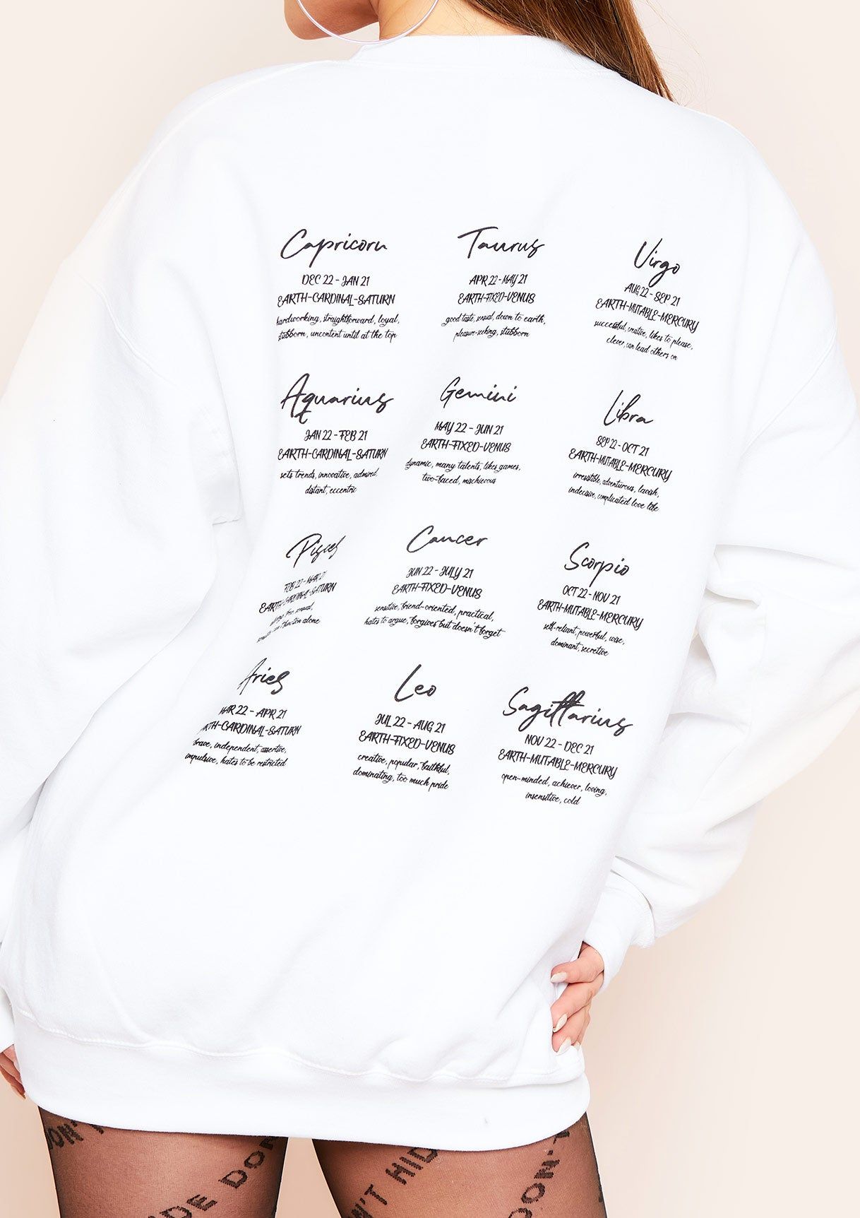 Anna White Star Signs Oversized Sweatshirt sold by Missy Empire