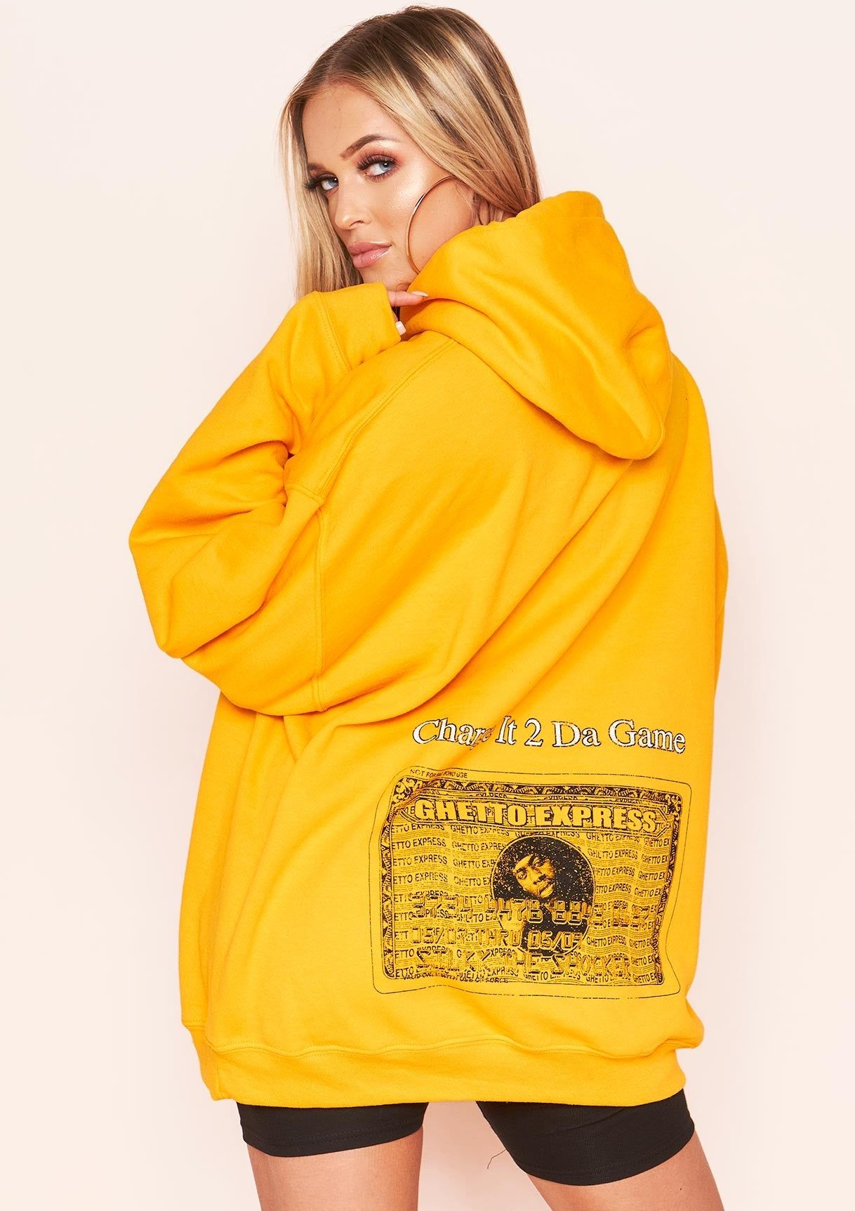 Justine Mustard Ghetto Express Slogan Oversized Hoodie sold by Missy Empire