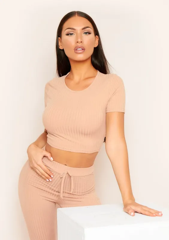 Mary Nude Mix & Match Rib Cropped T-Shirt sold by Missy Empire