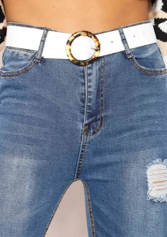 Kacie White Tortoise Shell Circle Belt sold by Missy Empire