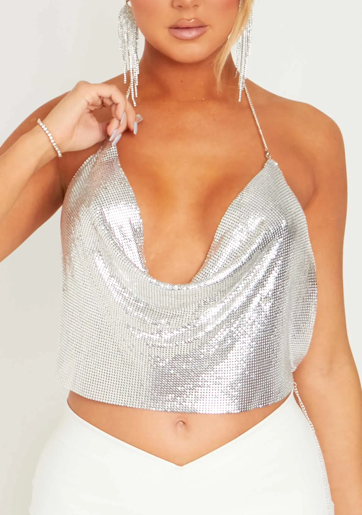 Macie Silver Chain Mail Crop Top sold by Missy Empire product image thumbnail 2