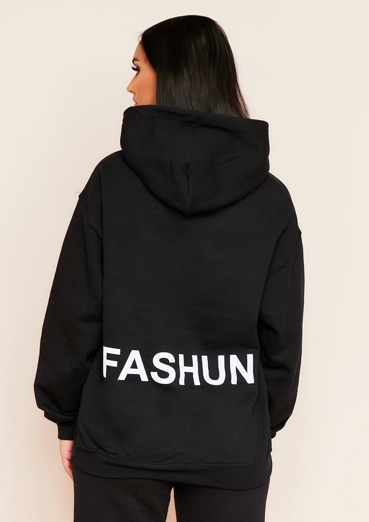 Nara Black Fashun Slogan Oversized Hoodie sold by Missy Empire