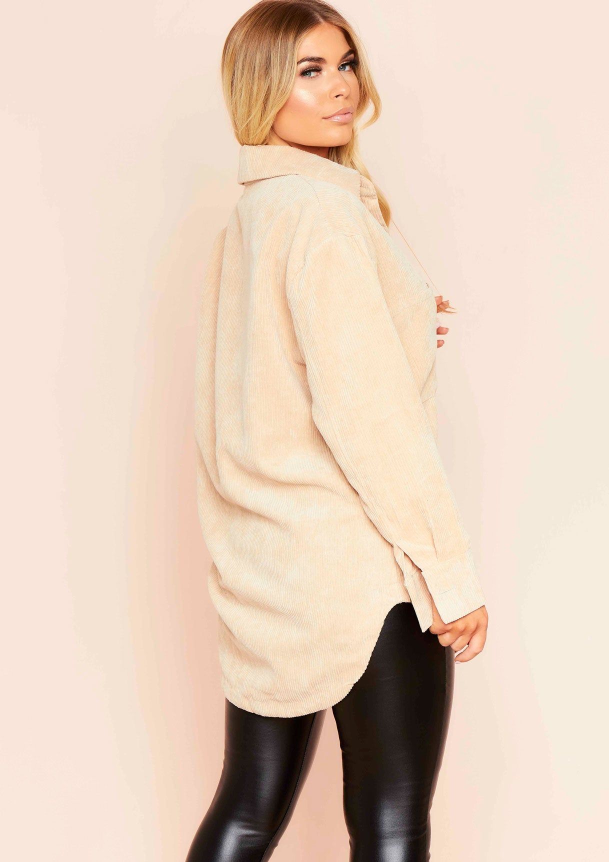 Juliette Beige Cord Oversized Shirt sold by Missy Empire product image thumbnail 4