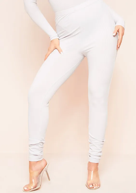 Nova Light Grey Plain Ribbed Leggings sold by Missy Empire