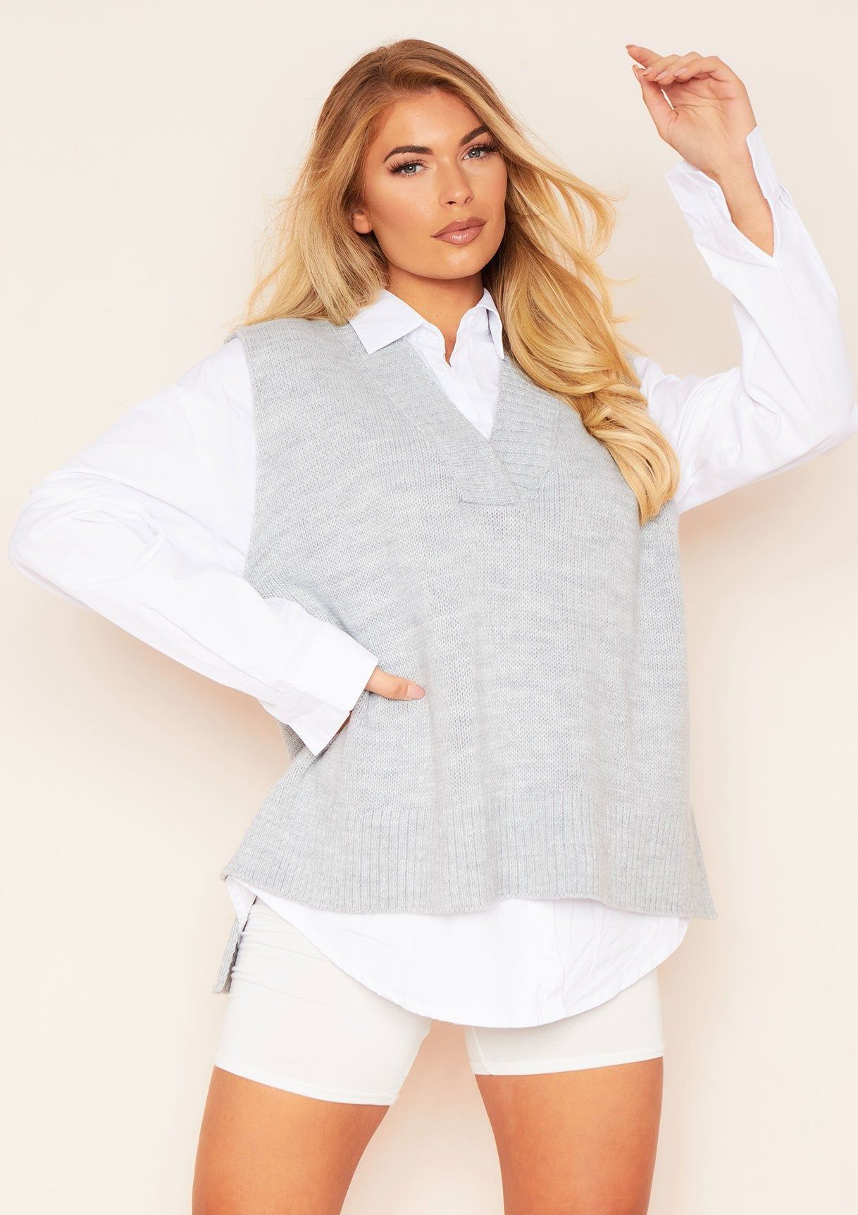 Cassey Grey Knitted Vest Top sold by Missy Empire product image thumbnail 2