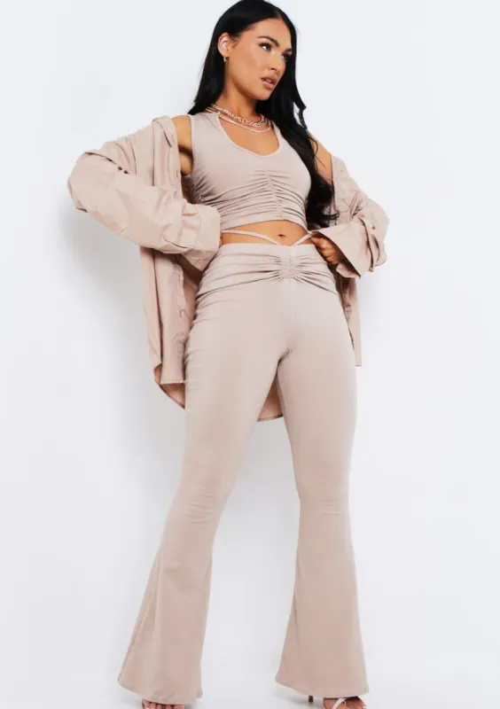 Abbie Taupe Ruched Front Scoop Neck Top sold by Missy Empire