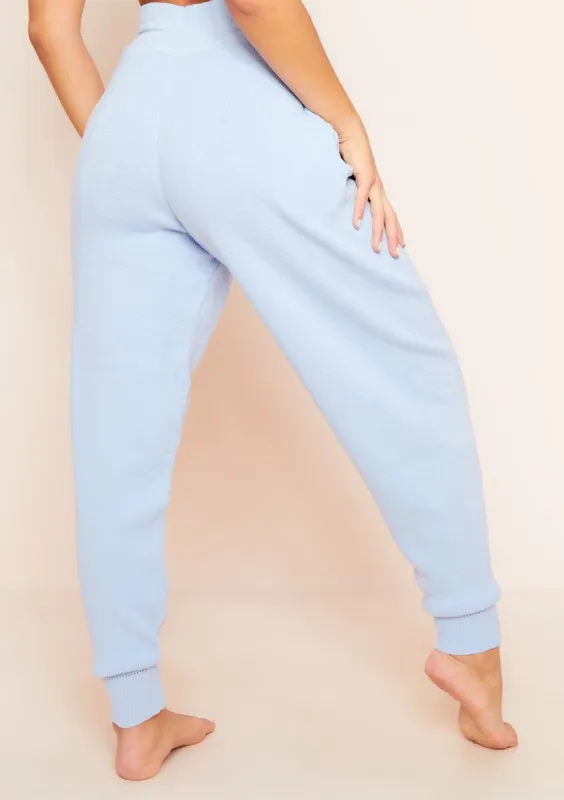 Jenniya Pale Blue Knitted Jogger Bottoms sold by Missy Empire