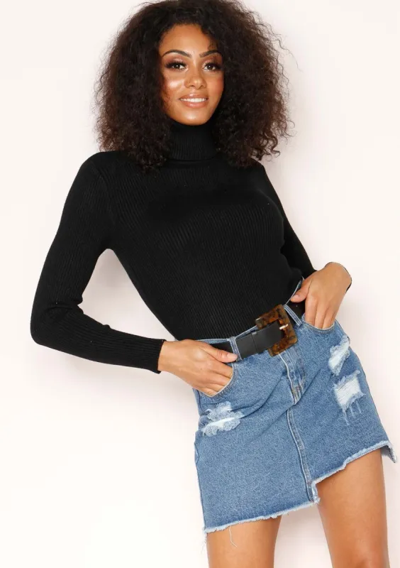 Tena Black Knit Ribbed Roll Neck Jumper sold by Missy Empire