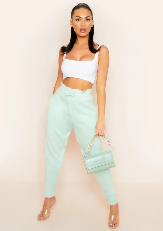 Jenniya Mint Green Knitted Jogger Bottoms sold by Missy Empire