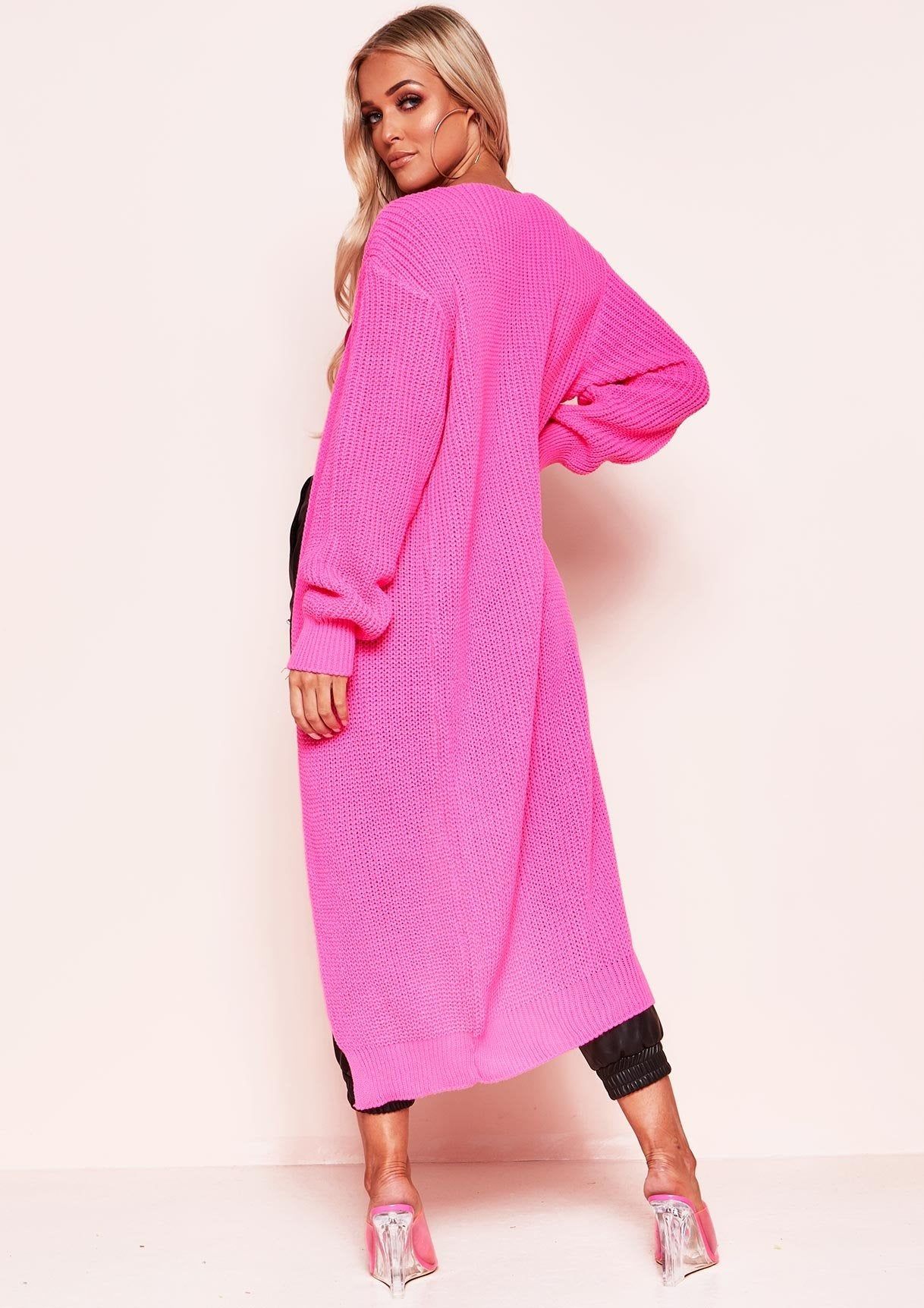 Addie Neon Pink Longline Knit Cardigan sold by Missy Empire product image thumbnail 3
