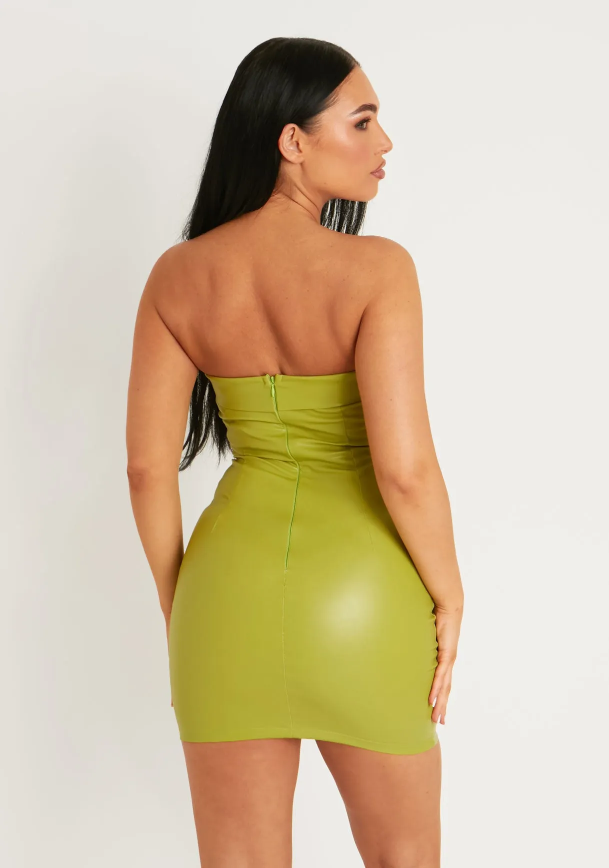 Anya Lime Leather Look Bandeau Mini Dress sold by Missy Empire product image thumbnail 3