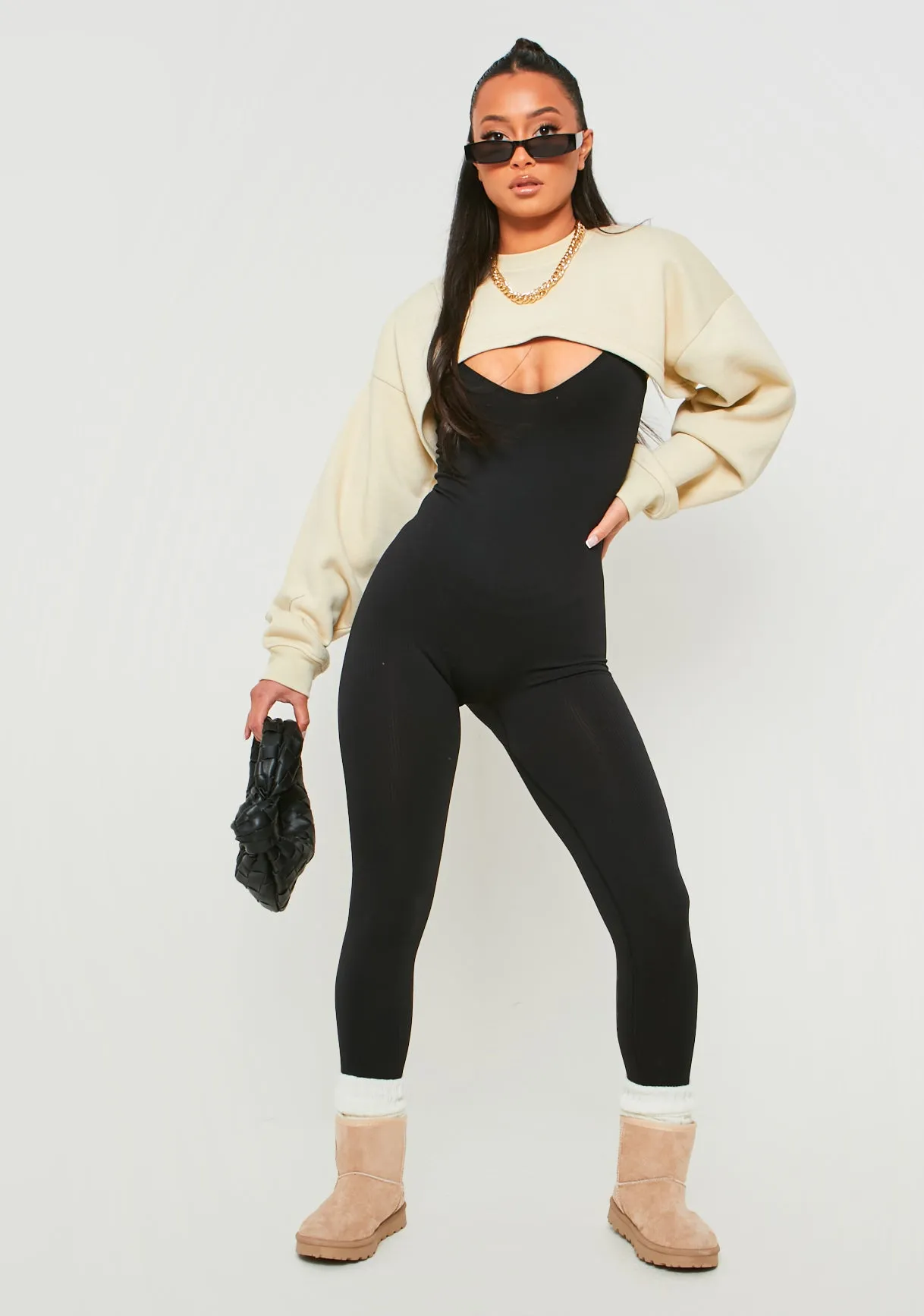 Pia Cream Missy Sport Super Crop Sweatshirt sold by Missy Empire product image thumbnail 4