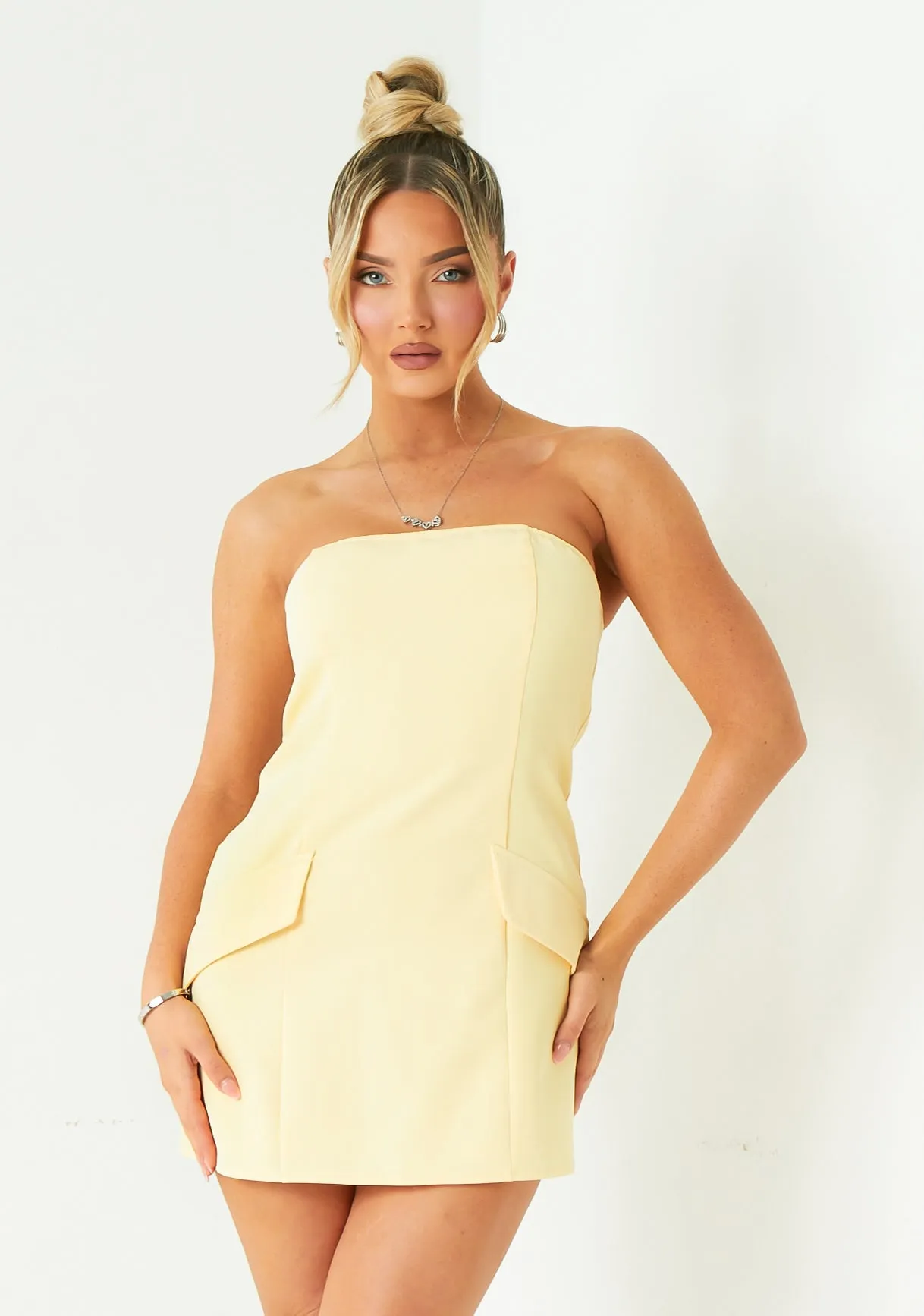 Jasmine Lemon Tailored Bandeau Mini Dress sold by Missy Empire product image thumbnail 4