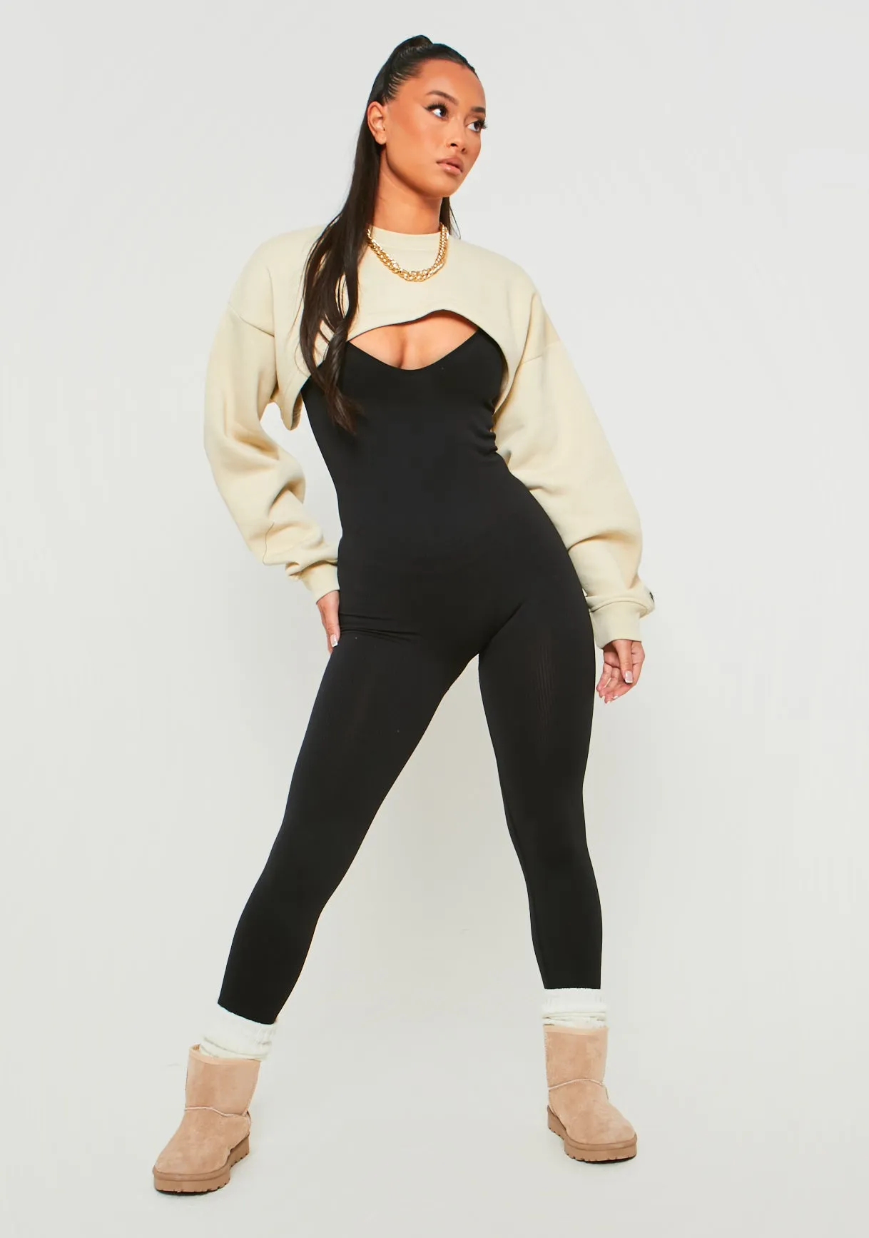 Pia Cream Missy Sport Super Crop Sweatshirt sold by Missy Empire product image thumbnail 2