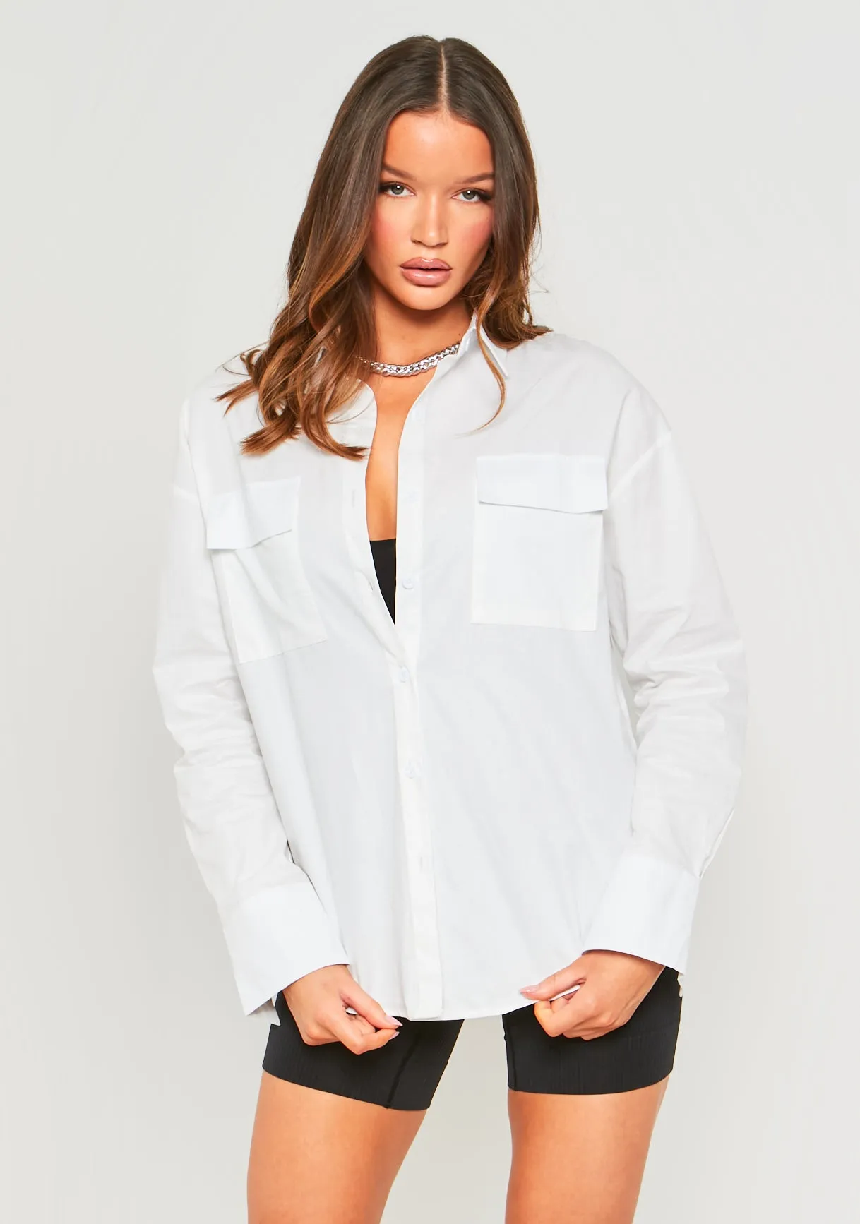 Lottie White Oversized Shirt With Pocket Detail sold by Missy Empire