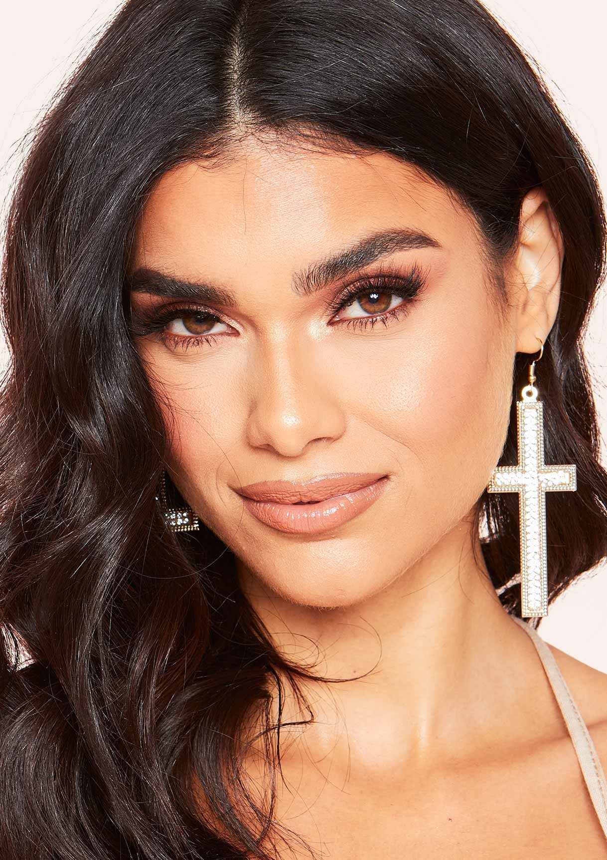 Akila Gold Cross Diamante Earrings sold by Missy Empire product image thumbnail 2