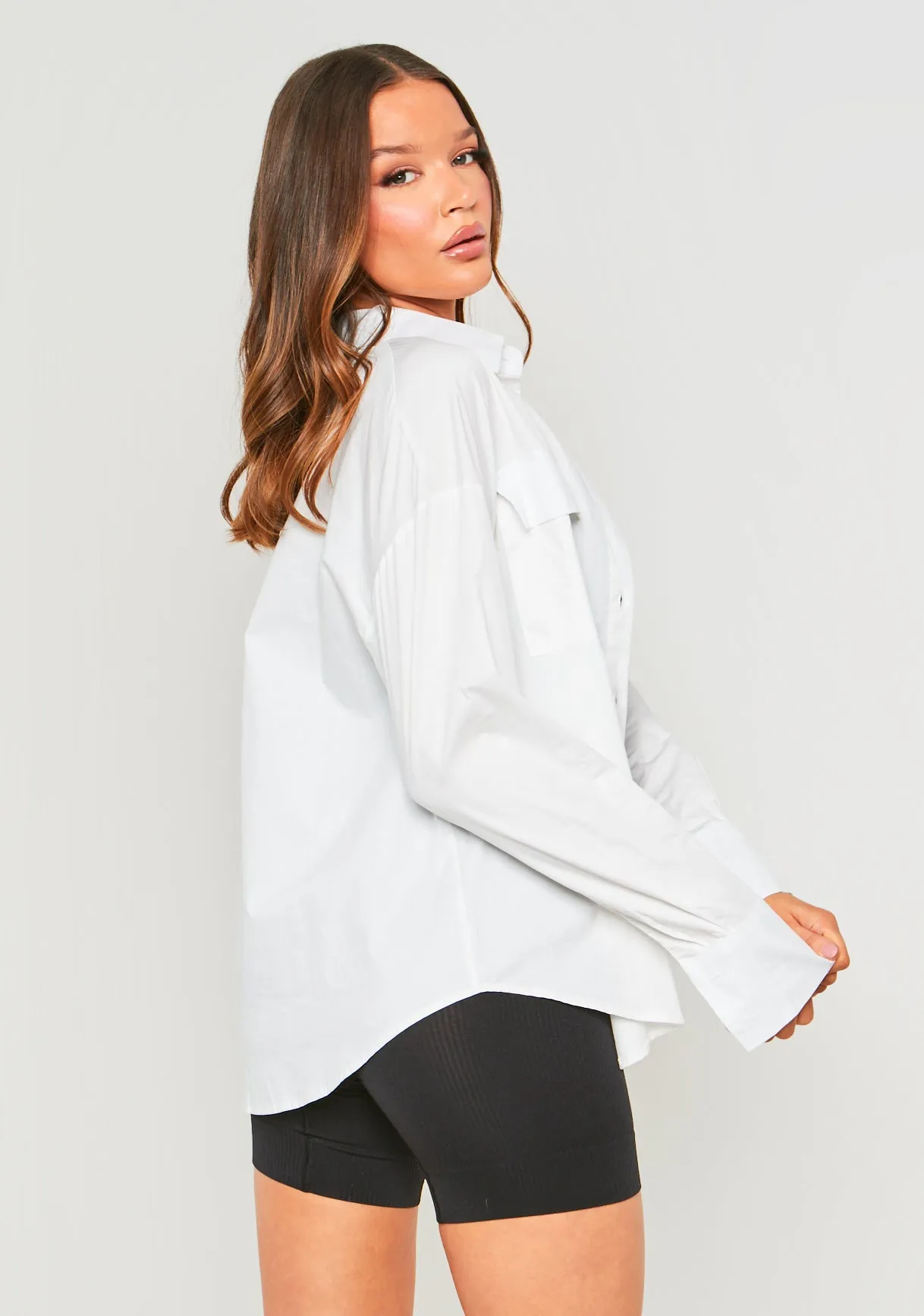 Lottie White Oversized Shirt With Pocket Detail sold by Missy Empire product image thumbnail 3