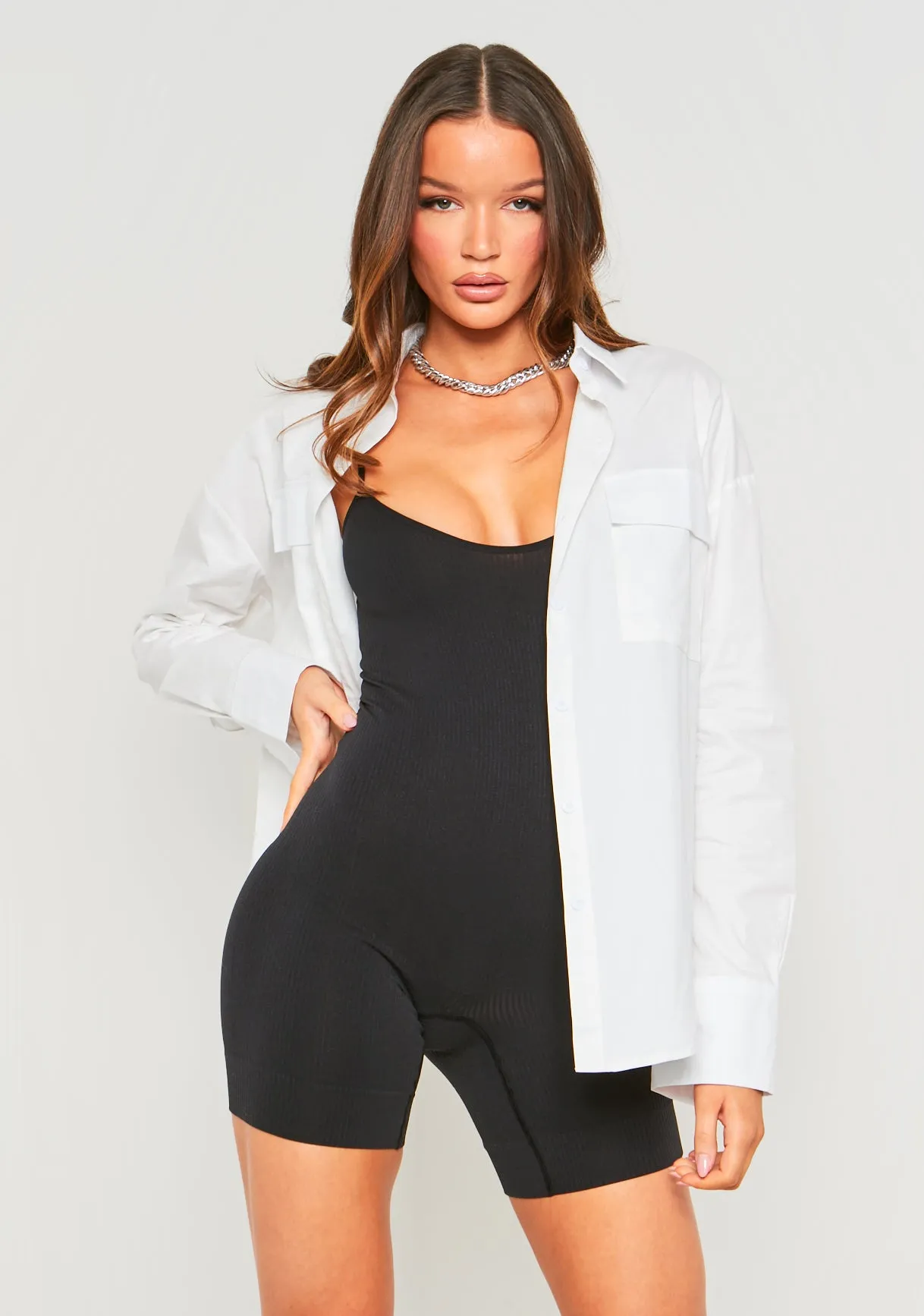 Lottie White Oversized Shirt With Pocket Detail sold by Missy Empire product image thumbnail 2