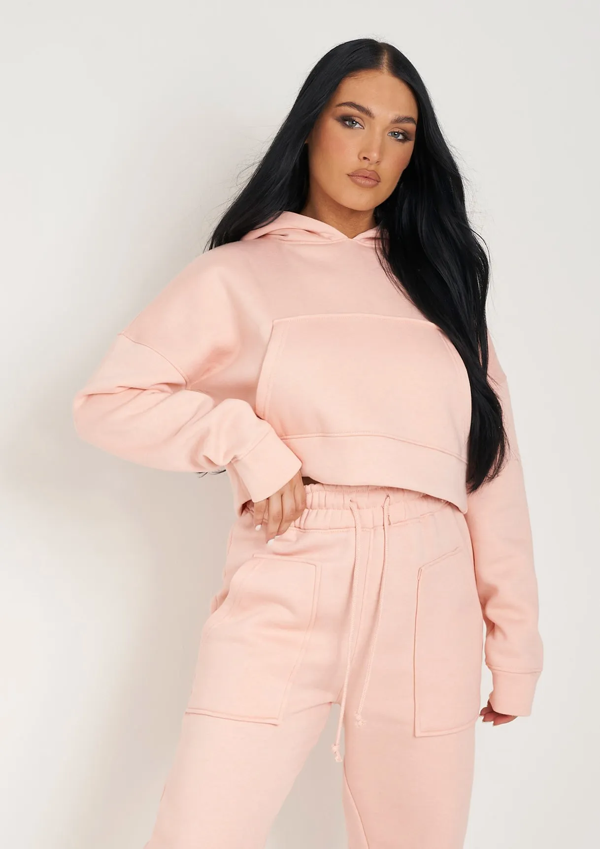 Alina Peach Pocket Front Cropped Hoodie sold by Missy Empire