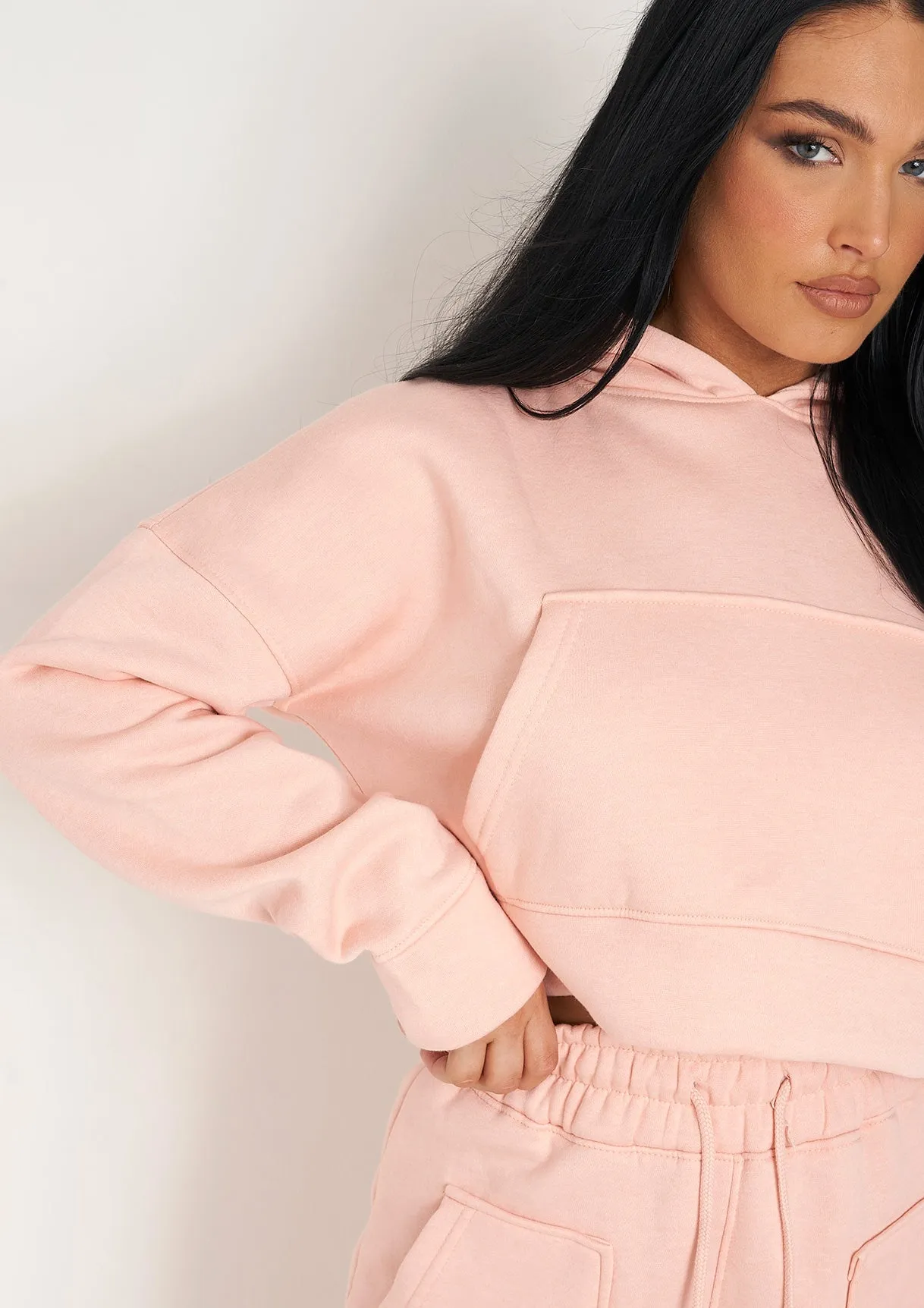 Alina Peach Pocket Front Cropped Hoodie sold by Missy Empire product image thumbnail 2