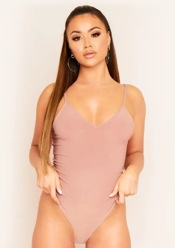 Sidra Mocha Smooth Plunge Strappy Bodysuit sold by Missy Empire