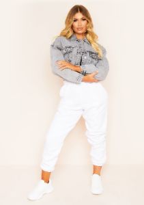 Deniz Washed Out Grey Cropped Raw Hem Denim Jacket sold by Missy Empire