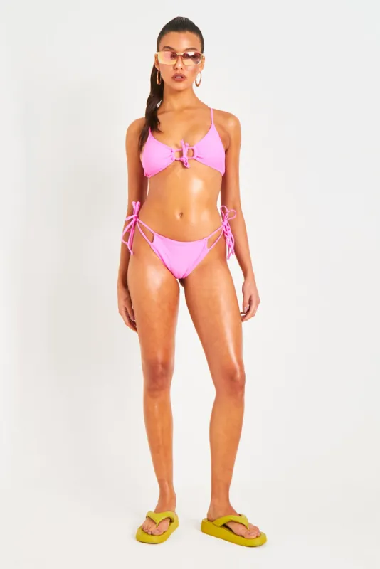 Raina Pink Strappy Tie Detail Bikini Top made by Missy Empire