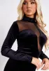 Demi Black Velour Mesh Panel Detail Long Sleeve Mini Dress sold by Missy Empire