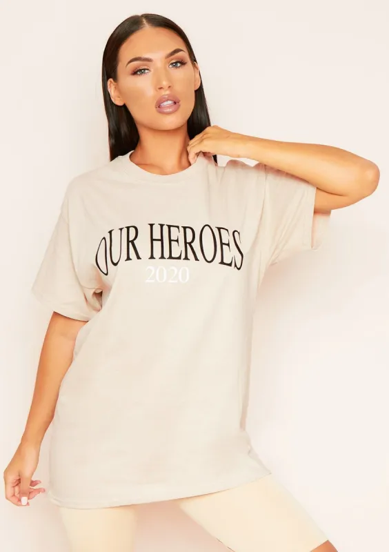 Cassandra Sand "Our Heroes" Oversized T-Shirt sold by Missy Empire
