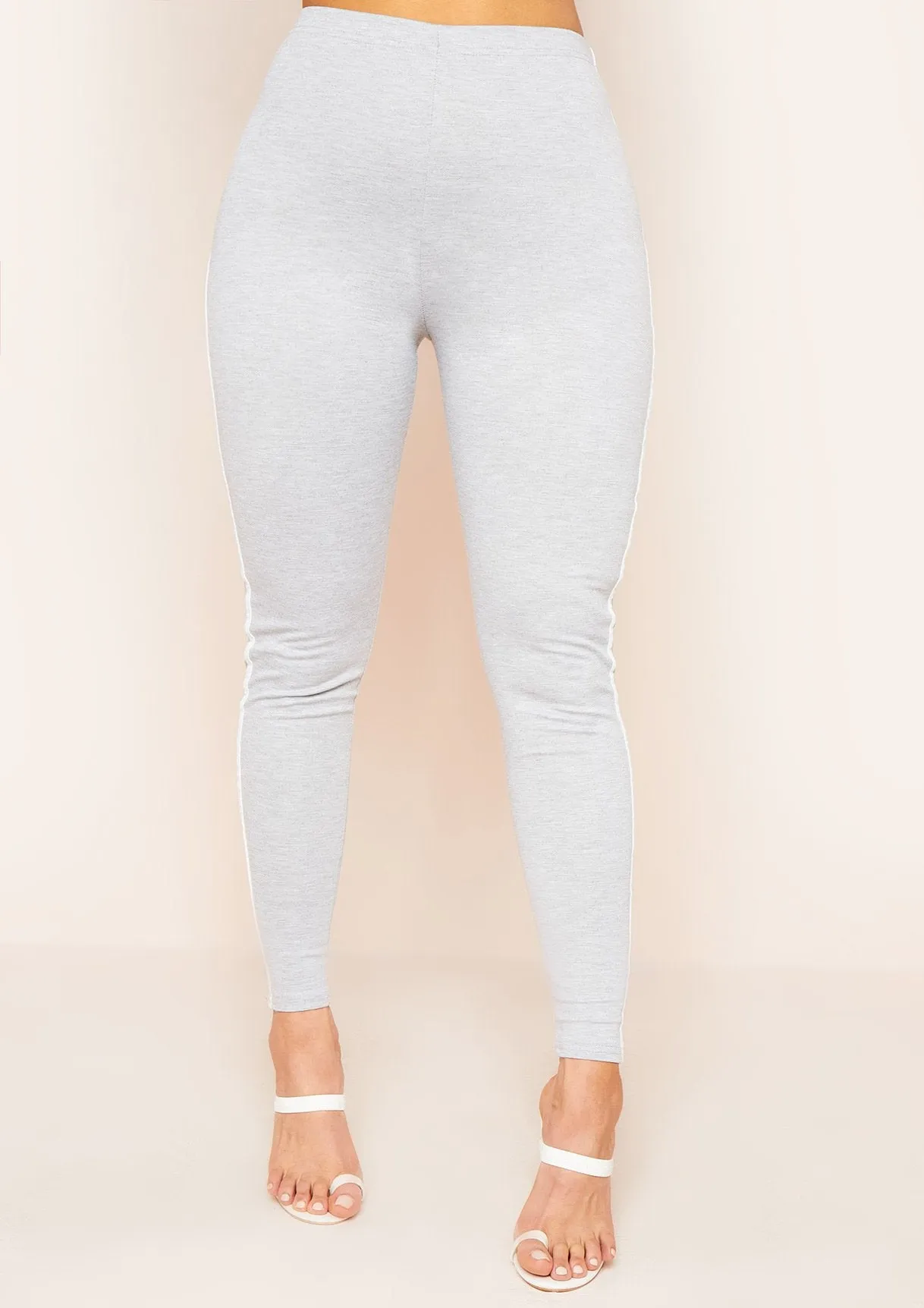 Ellie Light Grey Contrast Stripe Leggings sold by Missy Empire product image thumbnail 3