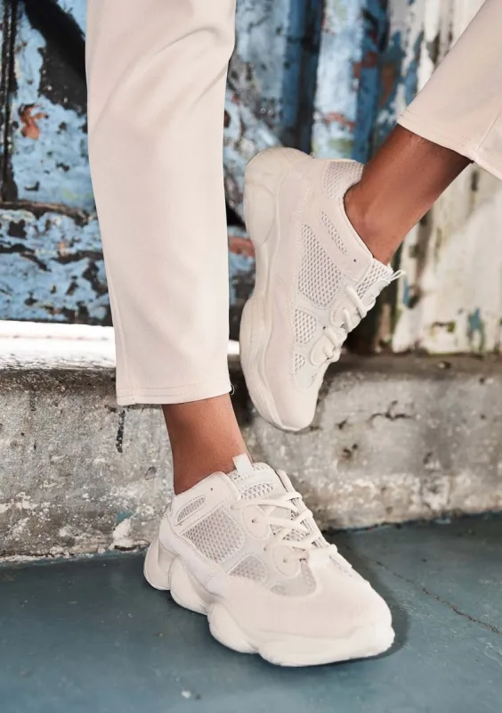 Kim Beige Mesh Panel Trainers sold by Missy Empire