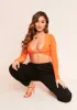 Luna Orange Slinky Twist Front Long Sleeve Crop Top sold by Missy Empire