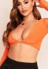 Luna Orange Slinky Twist Front Long Sleeve Crop Top sold by Missy Empire