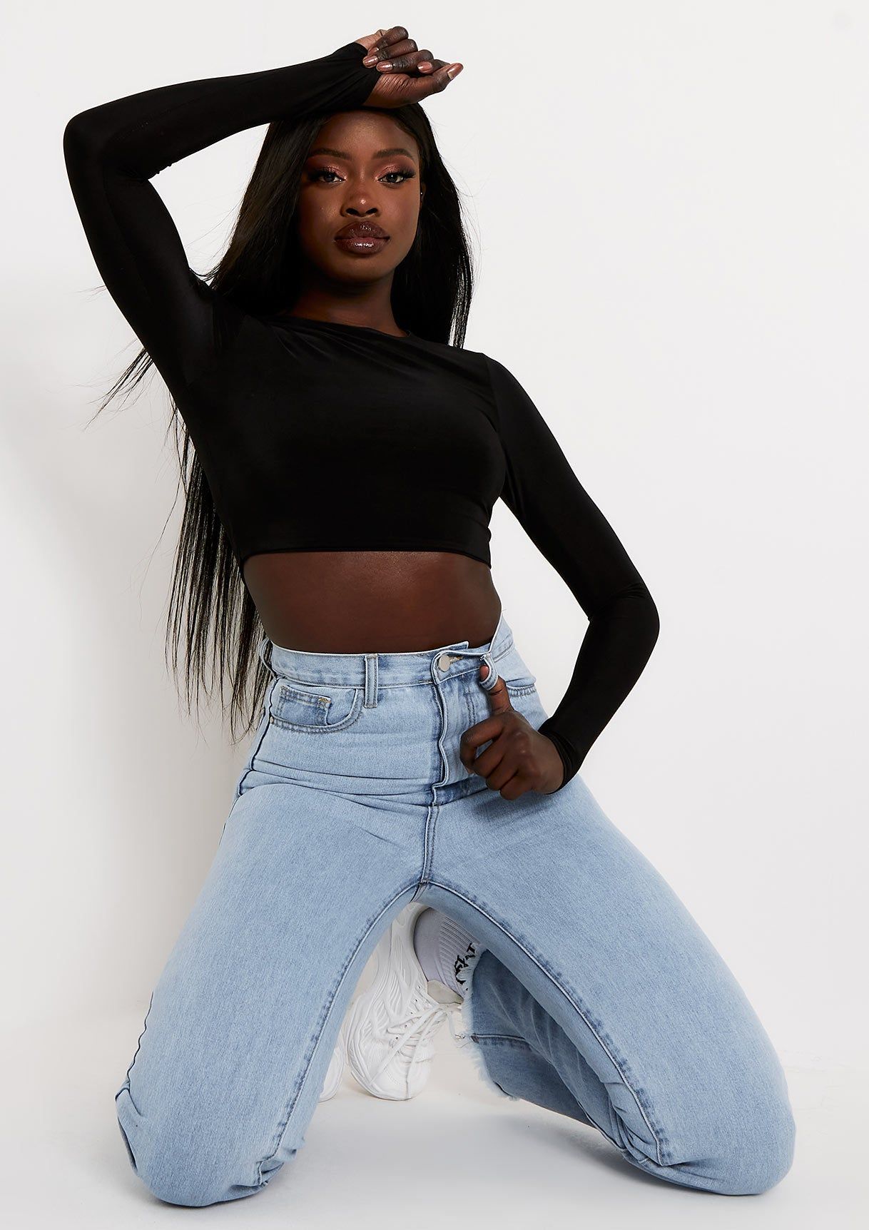 Anni Black Slinky Long Sleeve Crop Top sold by Missy Empire product image thumbnail 5