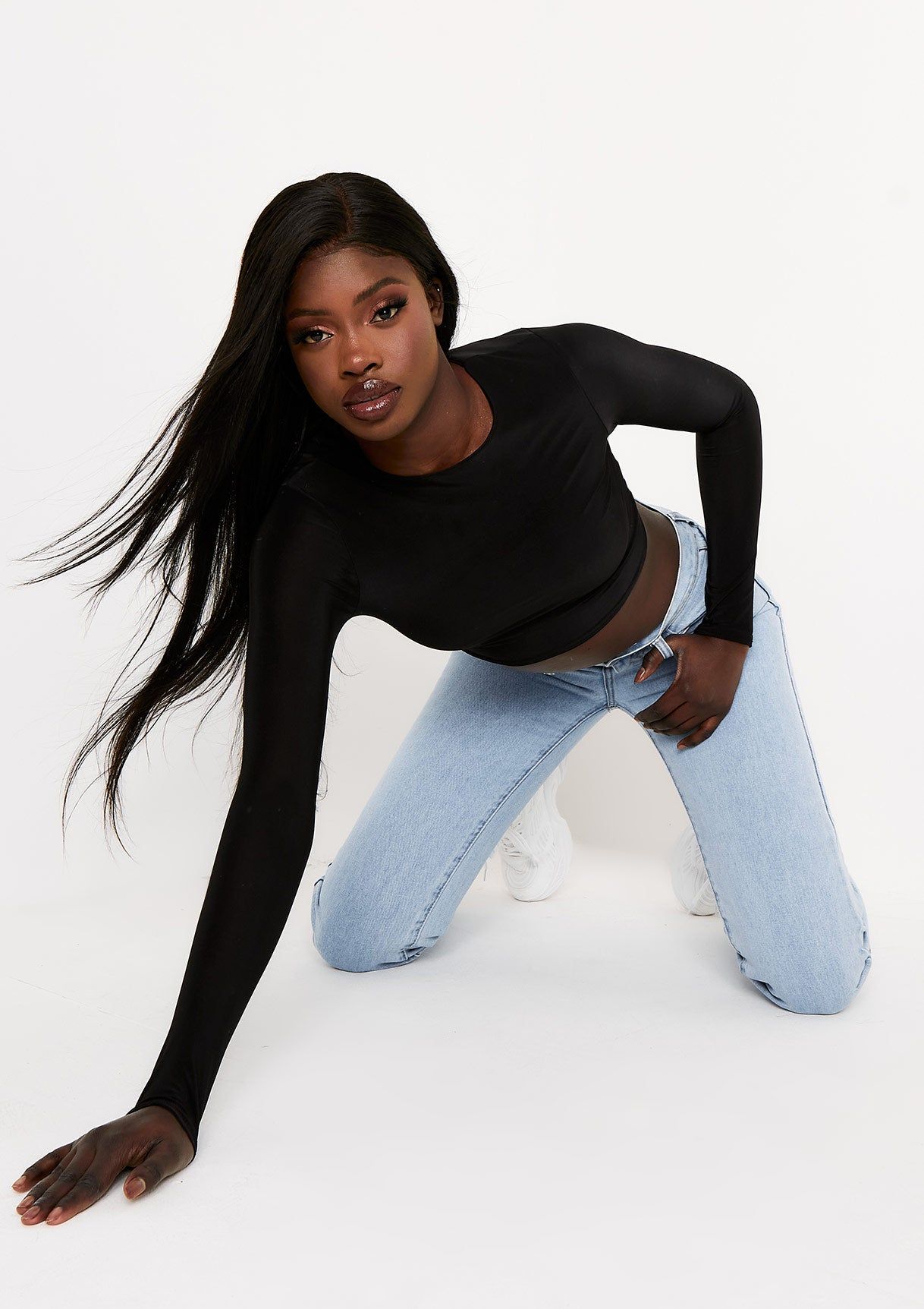 Anni Black Slinky Long Sleeve Crop Top sold by Missy Empire product image thumbnail 2