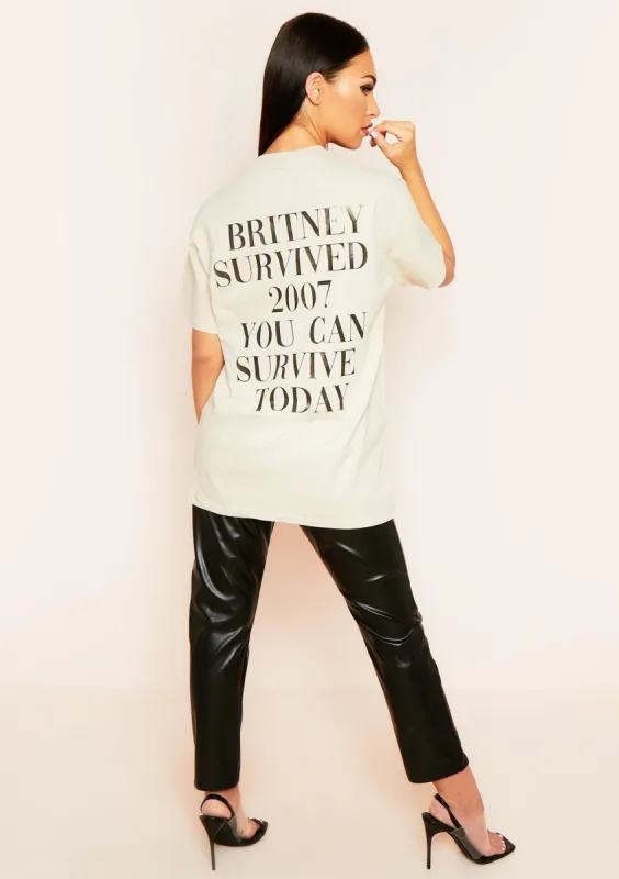 Cheryl Sand "Britney Survived 2007" Slogan Oversized T-Shirt made by Missy Empire