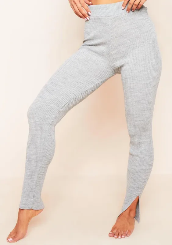Christie Light Grey Ribbed Knit Side Split Leggings sold by Missy Empire