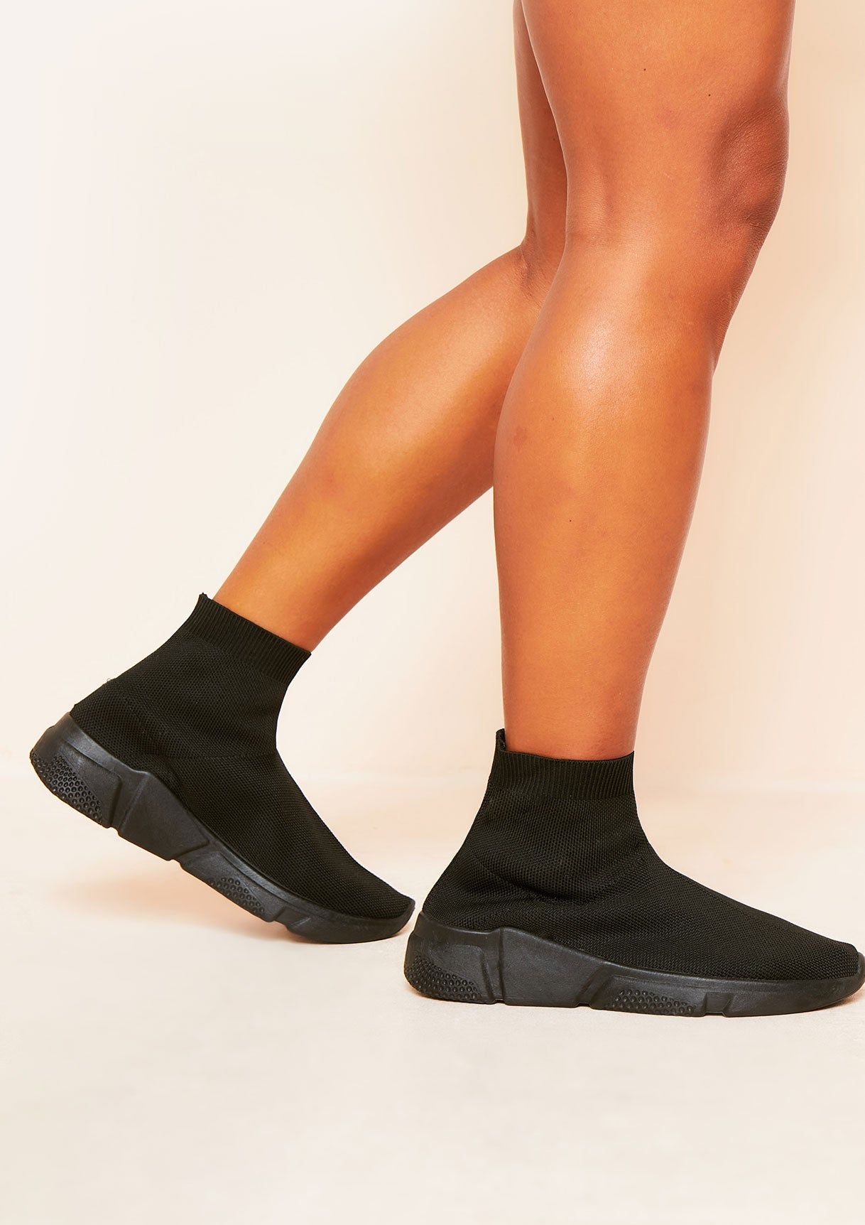 Akari Black Stretch Knitted Sock Trainers sold by Missy Empire