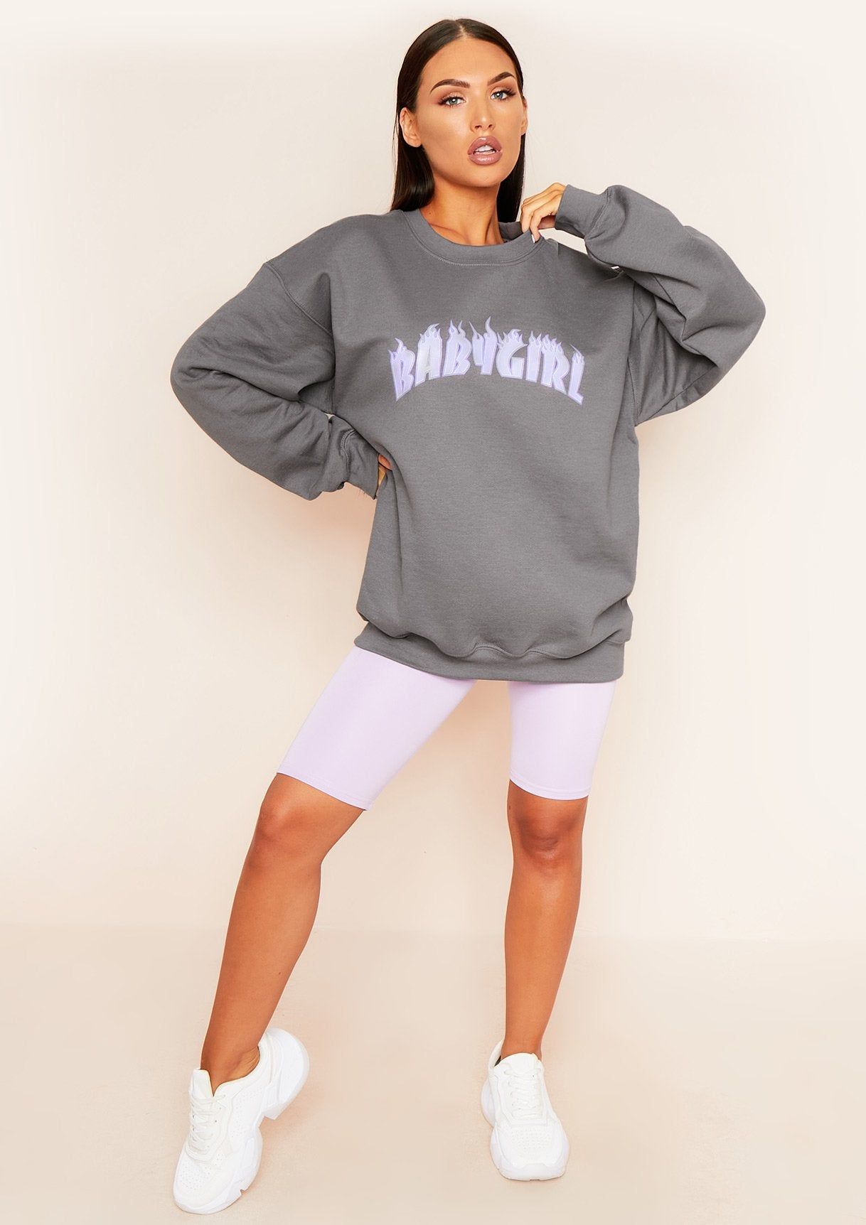 Sancia Charcoal Babygirl Slogan Oversized Sweatshirt sold by Missy Empire product image thumbnail 4