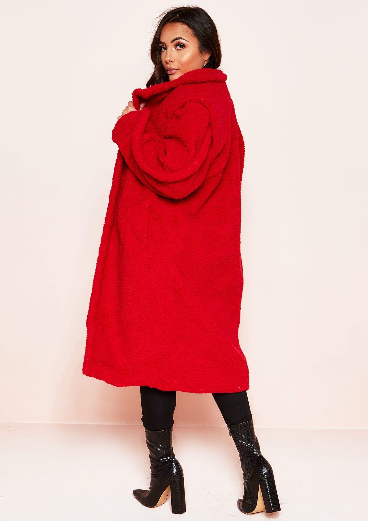 Han Red Teddy Borg Longline Coat sold by Missy Empire product image thumbnail 3