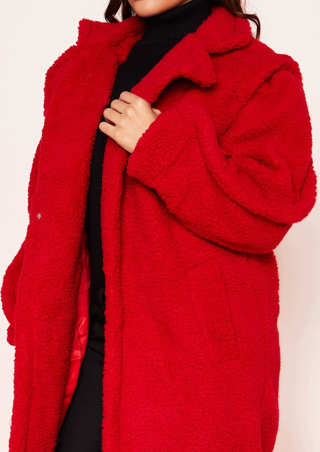 Han Red Teddy Borg Longline Coat sold by Missy Empire product image thumbnail 2