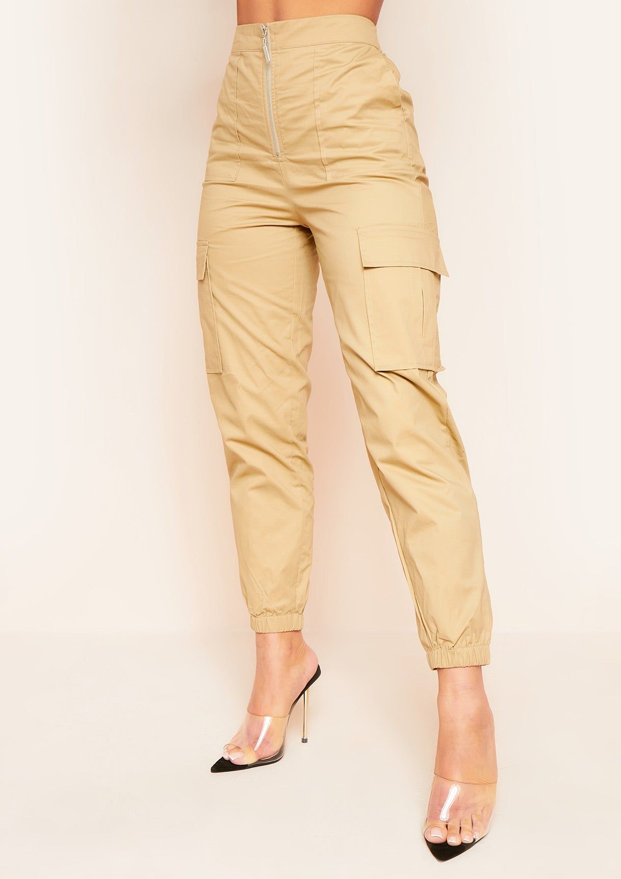 Vanina Beige Cargo Pocket Trousers sold by Missy Empire