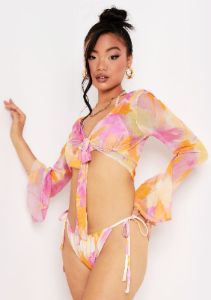 Elena Lemon Mesh Tie Crop Top sold by Missy Empire